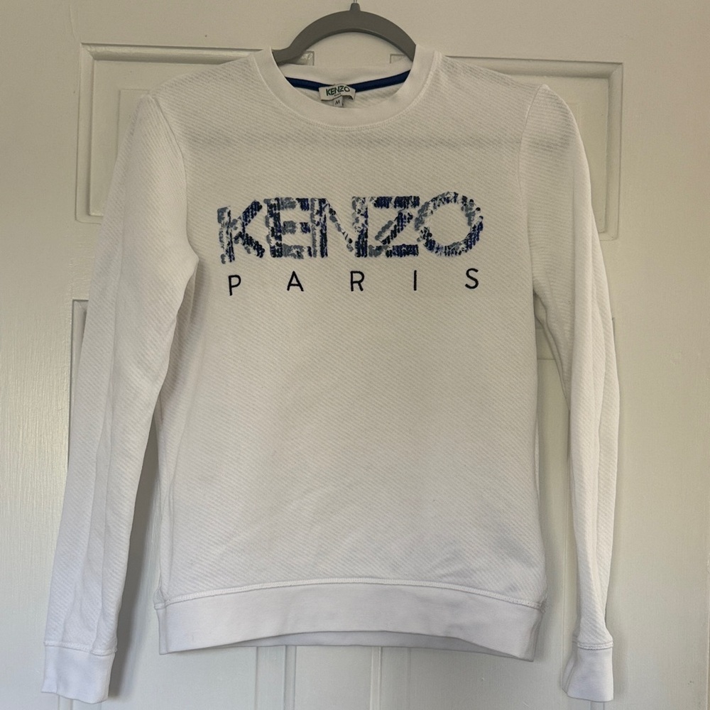 Kenzo White Sweatshirt with Blue Logo Size M, but fits more like XS/S
